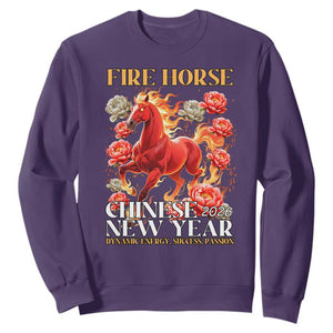 Year of The Fire Horse 2026 Sweatshirt Chinese New Year Peony Flower TS11 Purple Print Your Wear