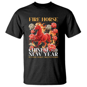 Year of The Fire Horse 2026 T Shirt Chinese New Year Peony Flower TS11 Black Print Your Wear