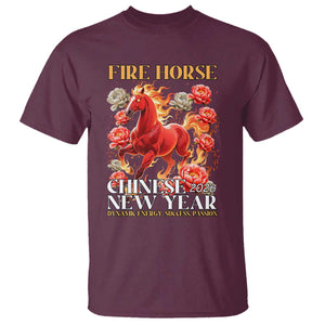 Year of The Fire Horse 2026 T Shirt Chinese New Year Peony Flower TS11 Maroon Print Your Wear