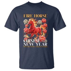 Year of The Fire Horse 2026 T Shirt Chinese New Year Peony Flower TS11 Navy Print Your Wear