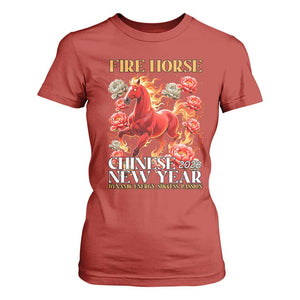 Year of The Fire Horse 2026 T Shirt For Women Chinese New Year Peony Flower TS11 Red Print Your Wear