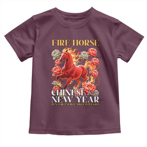 Year of The Fire Horse 2026 Toddler T Shirt Chinese New Year Peony Flower TS11 Maroon Print Your Wear
