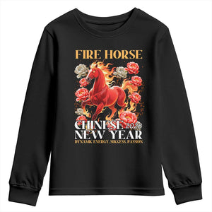 Year of The Fire Horse 2026 Youth Sweatshirt Chinese New Year Peony Flower TS11 Black Print Your Wear