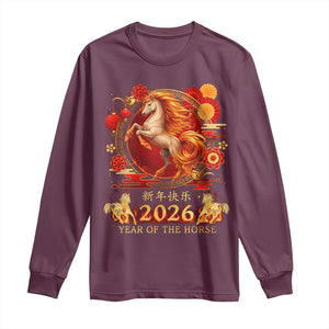 Year of The Fire Horse Long Sleeve Shirt Funny Chinese Zodiac Lunar New Year 2026 TS11 Maroon Print Your Wear
