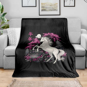 Japanese New Year 2026 Throw Blanket Year Of The Horse Sakura Cherry Blossom Shrine TS11 Print Your Wear