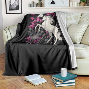 Japanese New Year 2026 Throw Blanket Year Of The Horse Sakura Cherry Blossom Shrine TS11 Print Your Wear