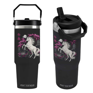 Japanese New Year 2026 Flip Straw Tumbler Year Of The Horse Sakura Cherry Blossom Shrine TS11 One Size: 30 oz Black Print Your Wear