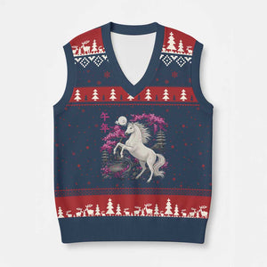 Japanese New Year 2026 V-Neck Knit Sweater Vest Year Of The Horse Sakura Cherry Blossom Shrine TS11 Navy Red Print Your Wear