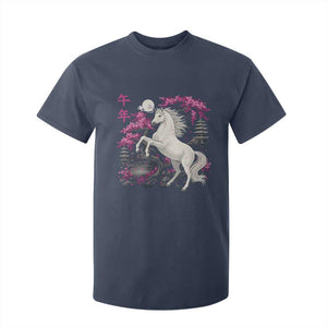 Japanese New Year 2026 T Shirt For Kid Year Of The Horse Sakura Cherry Blossom Shrine TS11 Navy Print Your Wear