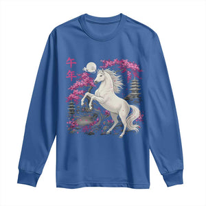 Japanese New Year 2026 Long Sleeve Shirt Year Of The Horse Sakura Cherry Blossom Shrine TS11 Royal Blue Print Your Wear
