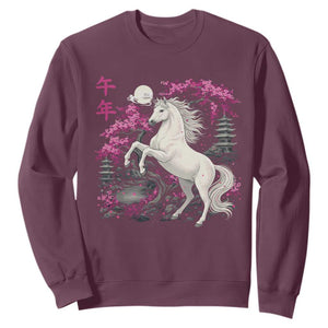 Japanese New Year 2026 Sweatshirt Year Of The Horse Sakura Cherry Blossom Shrine TS11 Maroon Print Your Wear