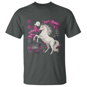 Japanese New Year 2026 T Shirt Year Of The Horse Sakura Cherry Blossom Shrine TS11 Dark Heather Print Your Wear