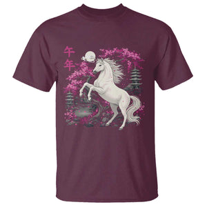 Japanese New Year 2026 T Shirt Year Of The Horse Sakura Cherry Blossom Shrine TS11 Maroon Print Your Wear