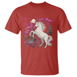 Japanese New Year 2026 T Shirt Year Of The Horse Sakura Cherry Blossom Shrine TS11 Red Print Your Wear