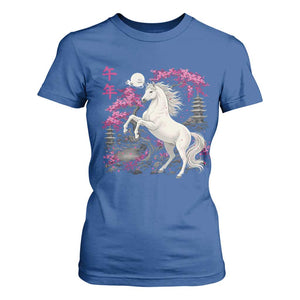 Japanese New Year 2026 T Shirt For Women Year Of The Horse Sakura Cherry Blossom Shrine TS11 Royal Blue Print Your Wear