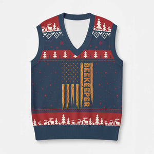 Beekeeping American Flag Honeycomb Honey Bees Beekeeper V-Neck Knit Sweater Vest TS11 Navy Red Print Your Wear