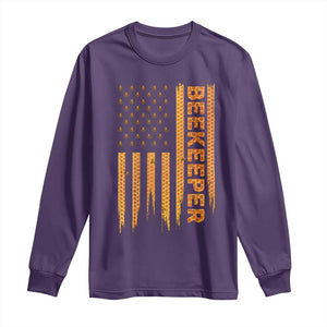 Beekeeping American Flag Honeycomb Honey Bees Beekeeper Long Sleeve Shirt TS11 Purple Print Your Wear