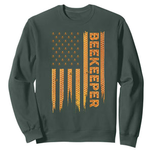 Beekeeping American Flag Honeycomb Honey Bees Beekeeper Sweatshirt TS11 Dark Forest Green Print Your Wear