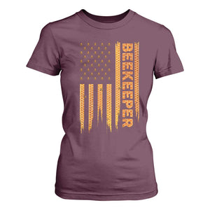 Beekeeping American Flag Honeycomb Honey Bees Beekeeper T Shirt For Women TS11 Maroon Print Your Wear