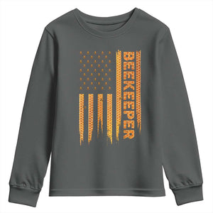 Beekeeping American Flag Honeycomb Honey Bees Beekeeper Youth Sweatshirt TS11 Dark Heather Print Your Wear