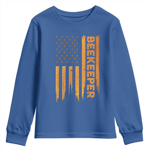 Beekeeping American Flag Honeycomb Honey Bees Beekeeper Youth Sweatshirt TS11 Royal Blue Print Your Wear