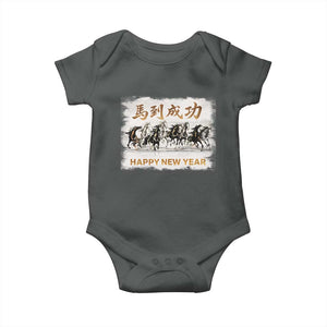 Year of The Horse 2026 Baby Onesie Happy New Year Gallop Of The 8 Horses TS11 Dark Heather Print Your Wear