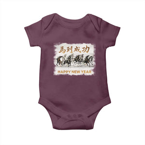 Year of The Horse 2026 Baby Onesie Happy New Year Gallop Of The 8 Horses TS11 Maroon Print Your Wear