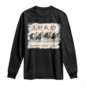 Year of The Horse 2026 Long Sleeve Shirt Happy New Year Gallop Of The 8 Horses TS11 Black Print Your Wear