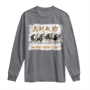 Year of The Horse 2026 Long Sleeve Shirt Happy New Year Gallop Of The 8 Horses TS11 Charcoal Print Your Wear