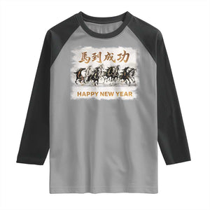 Year of The Horse 2026 Raglan Shirt Happy New Year Gallop Of The 8 Horses TS11 Sport Gray Black Print Your Wear