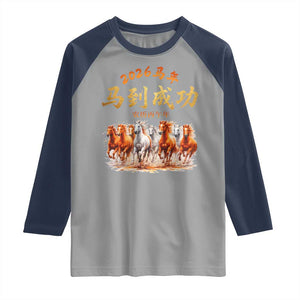 Gallop Of The 8 Horses Raglan Shirt Chinese New Year 2026 Year of The Horse TS11 Sport Gray Navy Print Your Wear