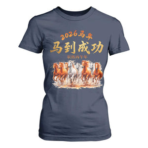 Gallop Of The 8 Horses T Shirt For Women Chinese New Year 2026 Year of The Horse TS11 Navy Print Your Wear