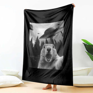 Funny Groundhog Selfie With Alien UFOs Weird Ground Hog Day Throw Blanket TS11 Print Your Wear