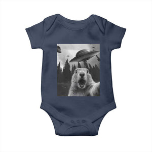 Funny Groundhog Selfie With Alien UFOs Weird Ground Hog Day Baby Onesie TS11 Navy Print Your Wear