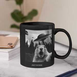 Funny Groundhog Selfie With Alien UFOs Weird Ground Hog Day Coffee Mug TS11 Print Your Wear