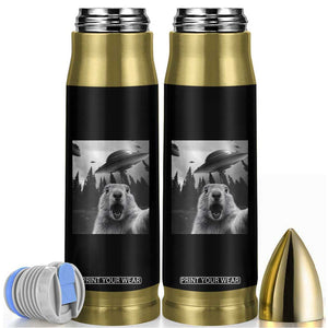 Funny Groundhog Selfie With Alien UFOs Weird Ground Hog Day Bullet Tumbler TS11 Black Print Your Wear