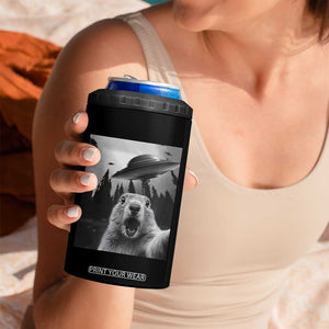Funny Groundhog Selfie With Alien UFOs Weird Ground Hog Day 4 in 1 Can Cooler Tumbler TS11 Print Your Wear