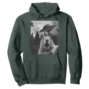 Funny Groundhog Selfie With Alien UFOs Weird Ground Hog Day Hoodie TS11 Dark Forest Green Print Your Wear