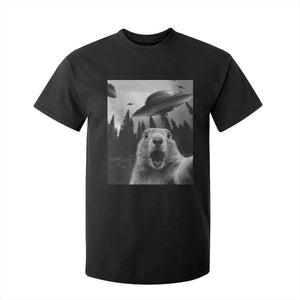 Funny Groundhog Selfie With Alien UFOs Weird Ground Hog Day T Shirt For Kid TS11 Black Print Your Wear