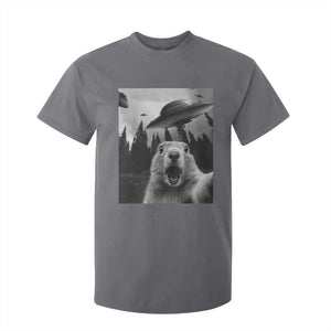 Funny Groundhog Selfie With Alien UFOs Weird Ground Hog Day T Shirt For Kid TS11 Charcoal Print Your Wear