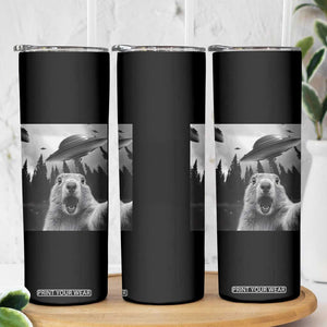 Funny Groundhog Selfie With Alien UFOs Weird Ground Hog Day Skinny Tumbler TS11 Print Your Wear