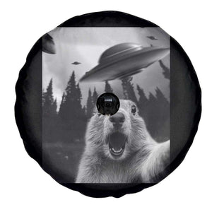 Funny Groundhog Selfie With Alien UFOs Weird Ground Hog Day Spare Tire Cover TS11 Print Your Wear
