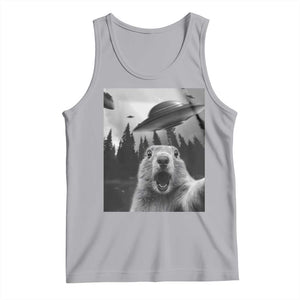 Funny Groundhog Selfie With Alien UFOs Weird Ground Hog Day Tank Top TS11 Athletic Heather Print Your Wear