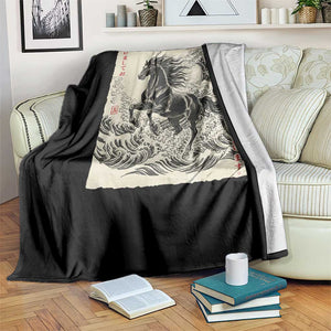 Japanese New Year 2026 Throw Blanket Year Of The Horse Tsunami Ukiyo e Art TS11 Print Your Wear