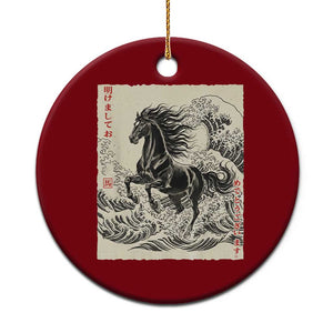 Japanese New Year 2026 Ceramic Ornament Year Of The Horse Tsunami Ukiyo e Art TS11 1pc Red Print Your Wear