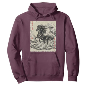 Japanese New Year 2026 Hoodie Year Of The Horse Tsunami Ukiyo e Art TS11 Maroon Print Your Wear