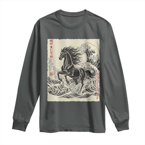 Japanese New Year 2026 Long Sleeve Shirt Year Of The Horse Tsunami Ukiyo e Art TS11 Dark Heather Print Your Wear