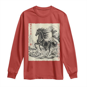 Japanese New Year 2026 Long Sleeve Shirt Year Of The Horse Tsunami Ukiyo e Art TS11 Red Print Your Wear