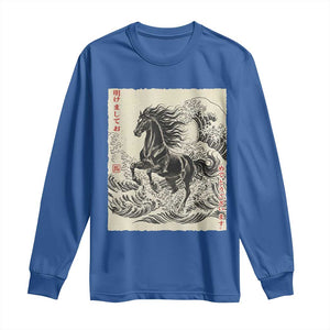 Japanese New Year 2026 Long Sleeve Shirt Year Of The Horse Tsunami Ukiyo e Art TS11 Royal Blue Print Your Wear
