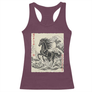 Japanese New Year 2026 Racerback Tank Top Year Of The Horse Tsunami Ukiyo e Art TS11 Maroon Print Your Wear